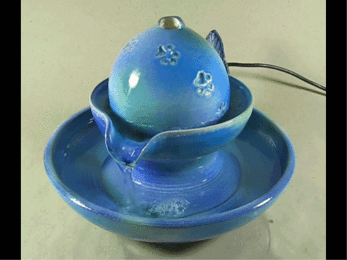 Katzen-Brunnen ohne Licht, 2-schalig, kobaltblau-grün-gescheckt, glänzend
