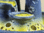 4er-Katzen-Kaskaden-Brunnen ohne Licht, gelb-nachtblau, glänzend