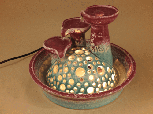 3er-Katzen-Kaskaden-Brunnen mit Licht, mintgrün-pink, glänzend